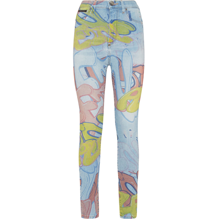 PHILIPP PLEIN Super High Waist Jegging BOMBING GRAFFITI