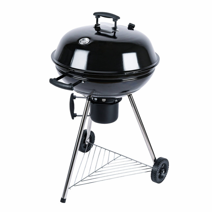 Barbecue charbon de bois Ø57cm - Georges - Noir émaillé. barbecue avec aérateurs. émaillé. fumoir. récupérateur de cendres
