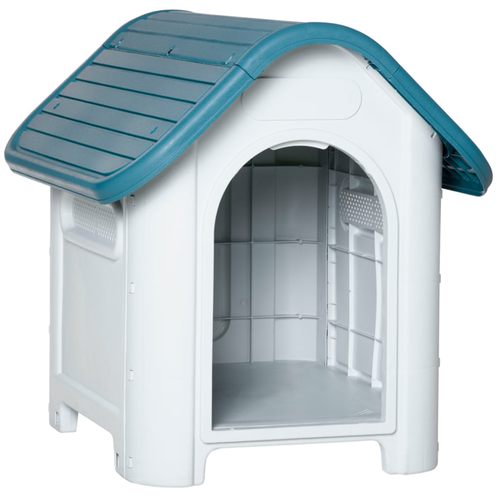 Caseta para Perros Mini para Uso Interior y Exterior con respiraderos Estilo Cabaña Resistente 59x75x66 cm Azul y Gris