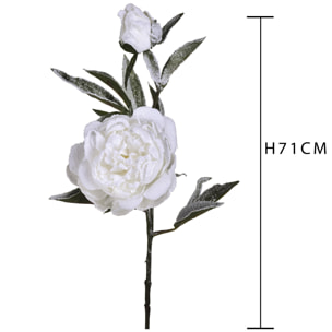 Peonia Con 2 Fiori E Neve. Altezza 71 Cm - Pezzi 4 - 16X71X15cm - Colore: Bianco - Bianchi Dino - Articoli Natalizi