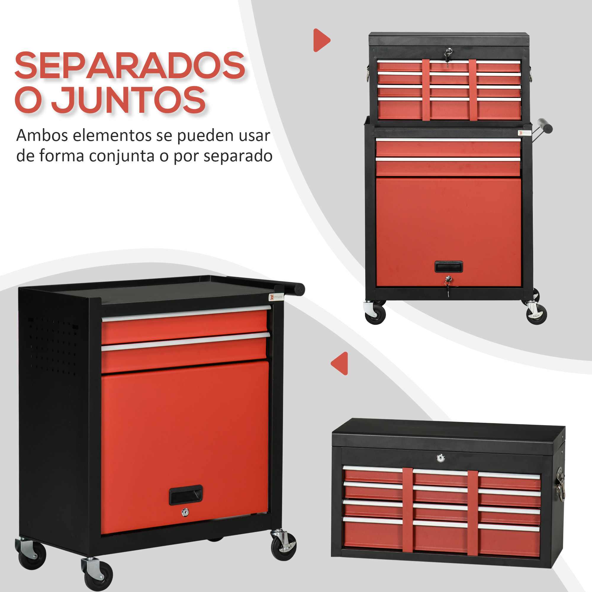 DURHAND Carro de Taller para Herramientas Taller Profesional con Ruedas 6 Cajones Armario de Almacenaje Cerradura y Asas Laterales Carga 150 kg 70x33x108 cm Negro y Rojo