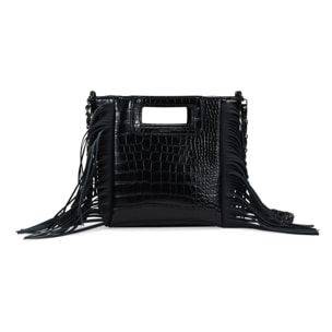 Bolso de mano negro con flecos