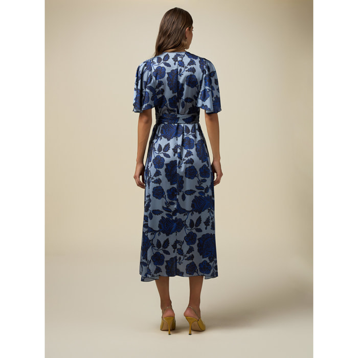 Oltre - Vestito midi in raso fantasia - Blu