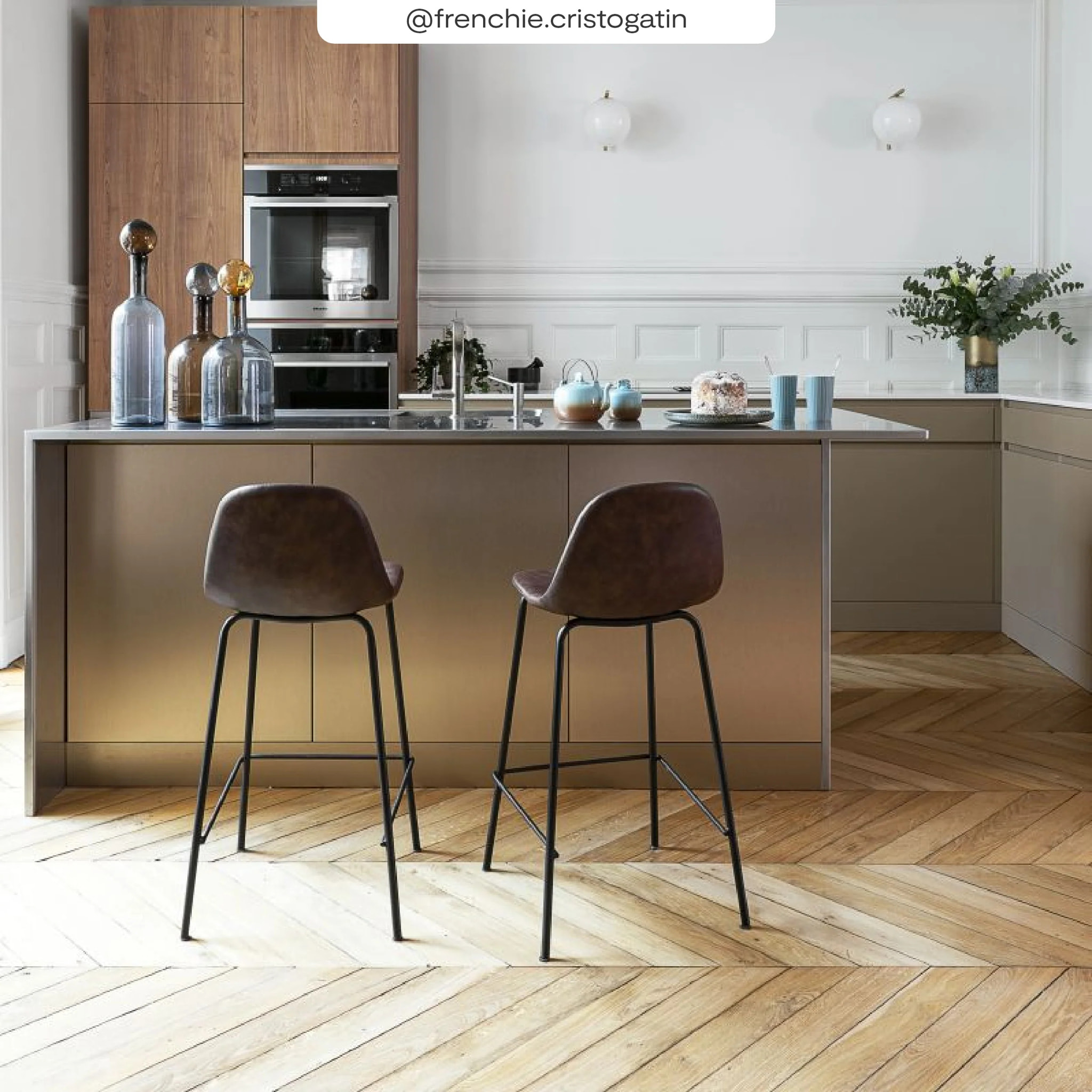 Chaise pour îlot central 65 cm en cuir synthétique marron - Henrik