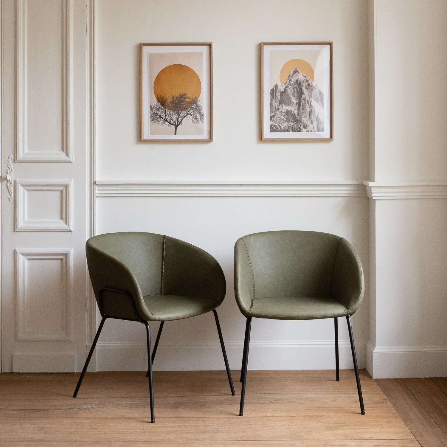Lot de 2 chaises en simili vert ANDRÉ