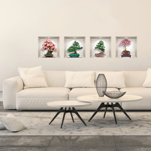 Stickers muraux 3D | Sticker Mural Autocollant effet 3D bonsai des 4 saisons - Stickers adhésifs 3D Chambre Salon Trompe l'oeil