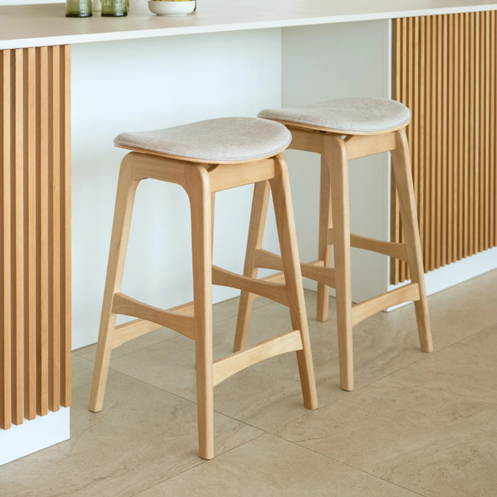 Lot de 2 tabourets pour îlot central 65,5 cm en bois et tissu beige - Jude