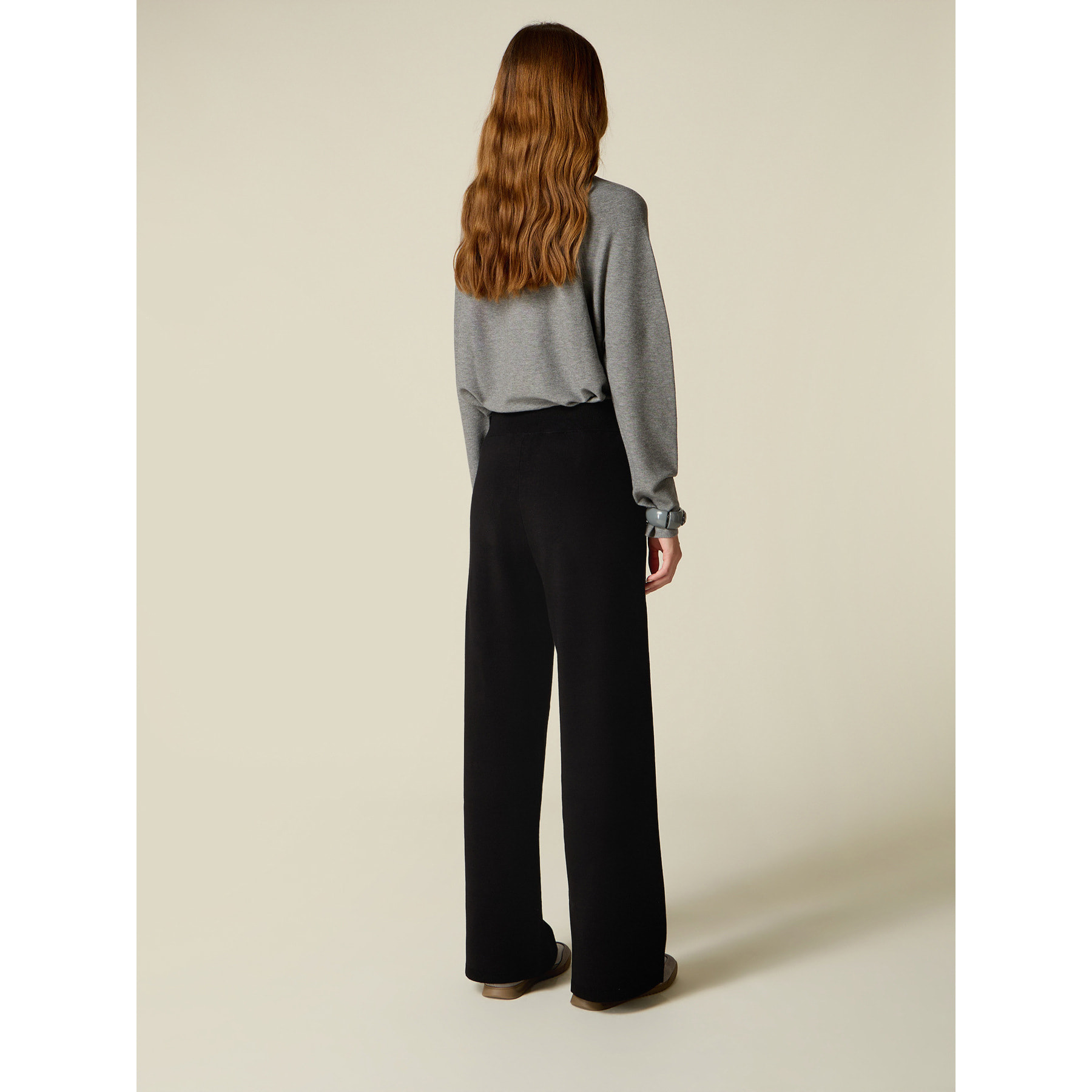 Oltre - Pantaloni palazzo in maglia con castoni - Nero