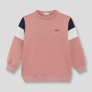 Sudadera de Manga Larga con Paneles en los Hombros y Logo Central Estilo Deportivo Retro | Color: Grosella | Street Monkey