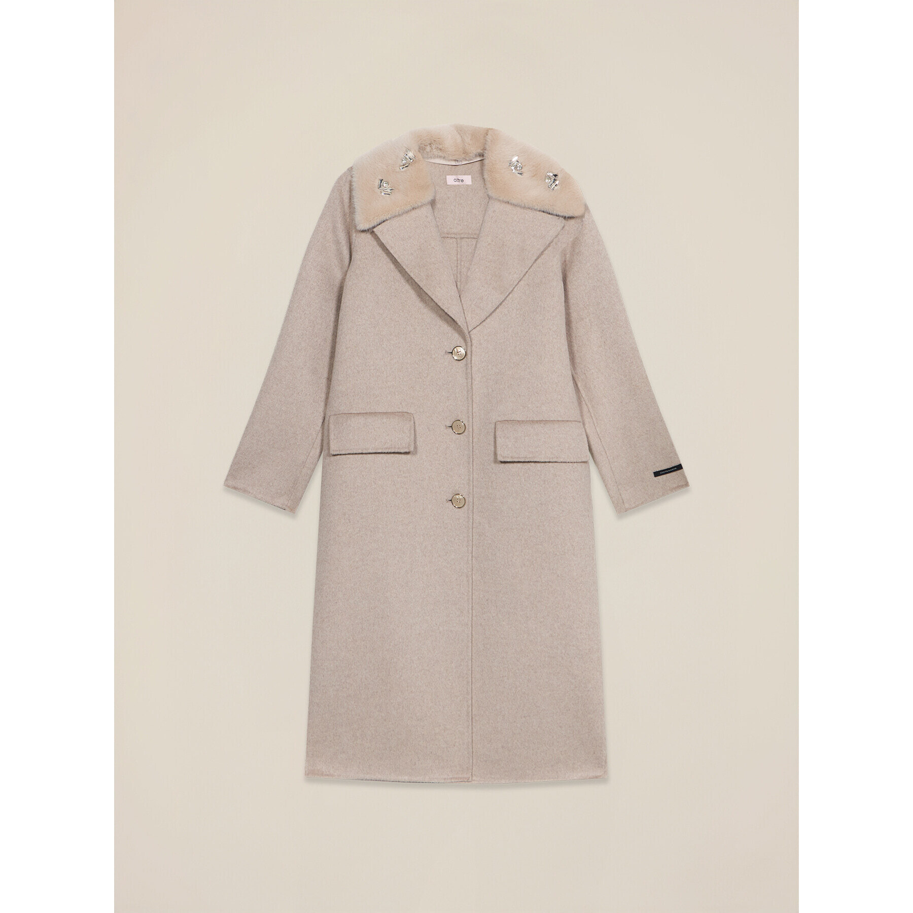 Oltre - Cappotto lungo misto lana con castoni - Beige