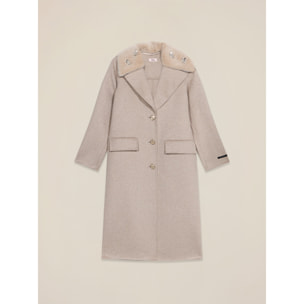 Oltre - Cappotto lungo misto lana con castoni - Beige