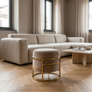 Pouf Contenitore Rotondo in Velluto con Coperchio e Base in Acciaio Dorata, Seduta Imbottita con Vano Contenitore dallo Stile Elegante per Soggiorno, Camera da Letto e Ingresso