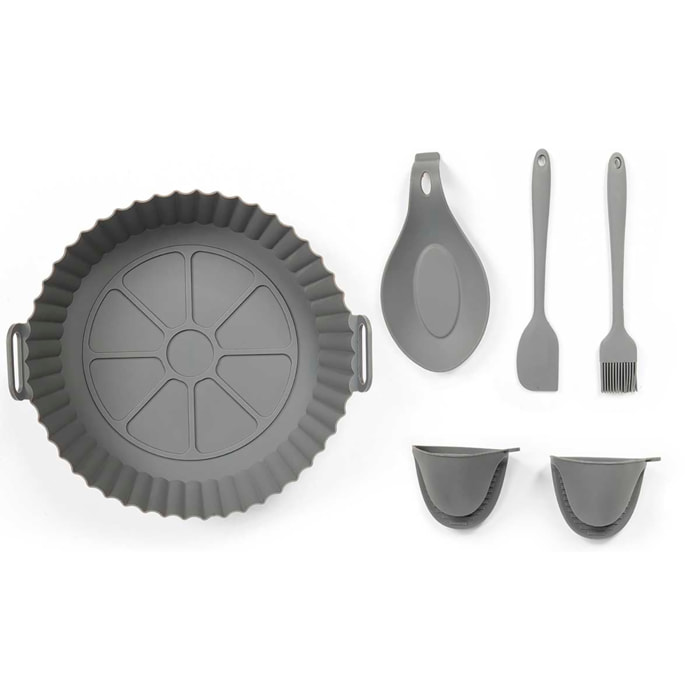 Set di 6 utensili in silicone per friggitrice ad aria.