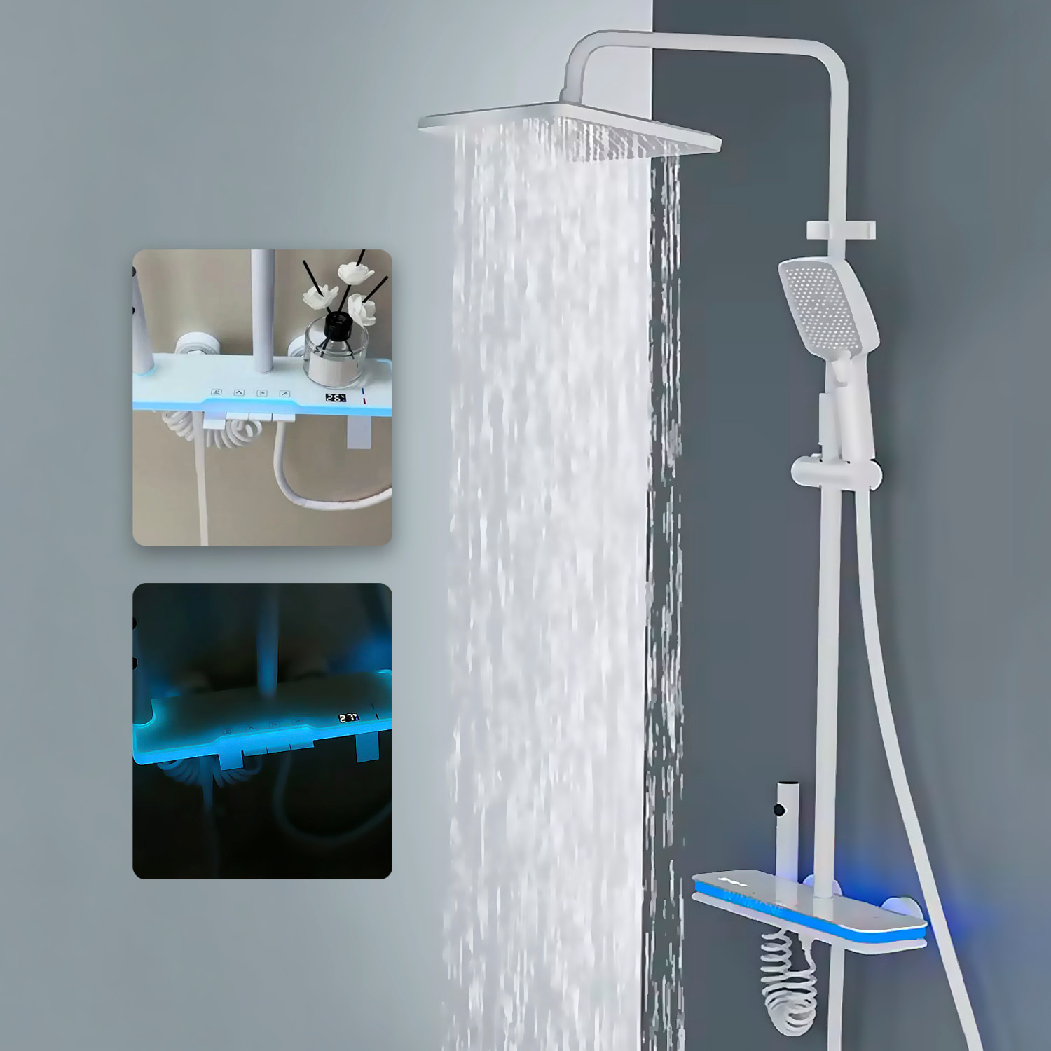 Juego de ducha completo 8806 montado en pared. Con pantalla digital y múltiples modos de agua, con mezclador, iluminación ambiental y control preciso.