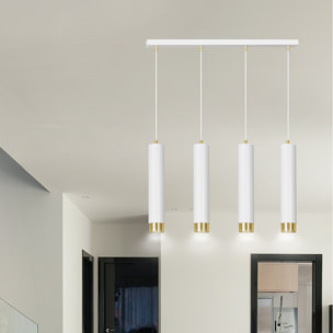 Lampada a sospensione Kibo in acciaio bianco e oro