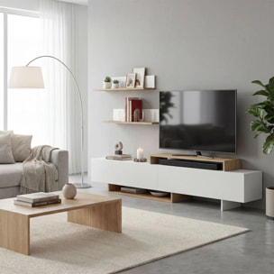 Salón con mueble TV y estanterías en blanco artik y alpino 200 cm Bender Blanco Artik (Blanco Mate) - Alpino