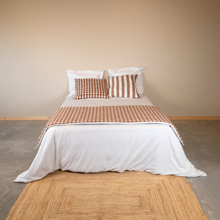 Édredon réversible coton flammé motifs rayures et vichy LOURMARIN - Terracotta