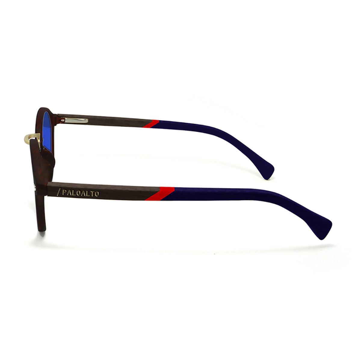 Gafas de sol PALO ALTO MARYLAND WOOD - Brazo marrón bambú / Revo marrón oscuro y azul y brazo rojo y azul oscuro