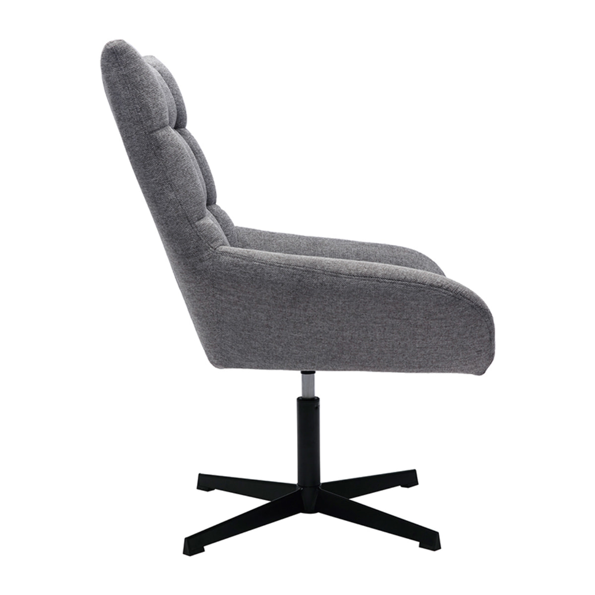 Fauteuil pivotant design en tissu effet velours texuré gris et métal noir KING