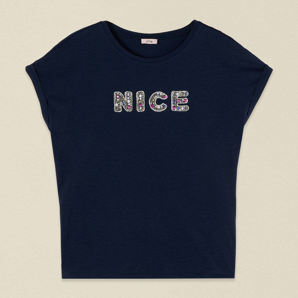 Oltre - Camiseta de algodón con parche joya - Azul