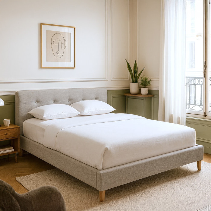 Lit avec tête de lit en tissu - MILO