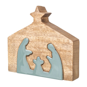 J-Line Crèche - bois de manguier - naturel/turquoise - small