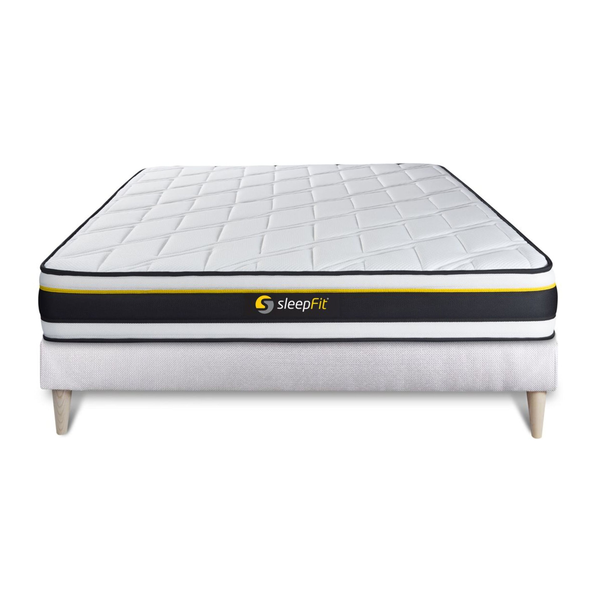 Ensemble - Matelas Mousse haute densitée avec micro-cellules d'air 19cm d'épaisseur - 7 zones de confort - Confort très ferme - Sommier tapissier en kit - 2 places