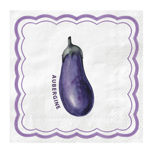 Lot de 20 serviettes en papier motif aubergine et petit pois - Violet