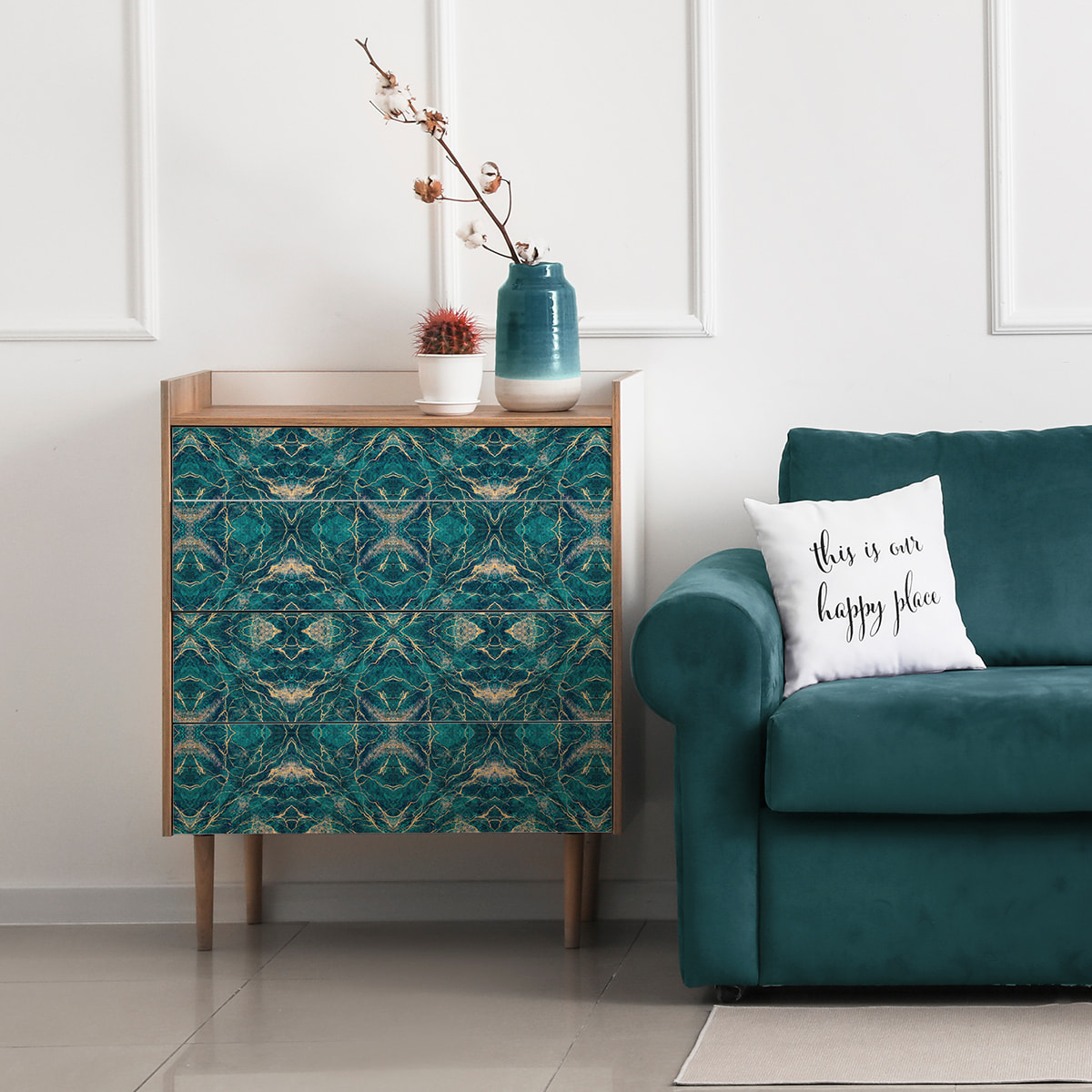 Sticker meuble marbre bleu et vert 60 x 90 cm