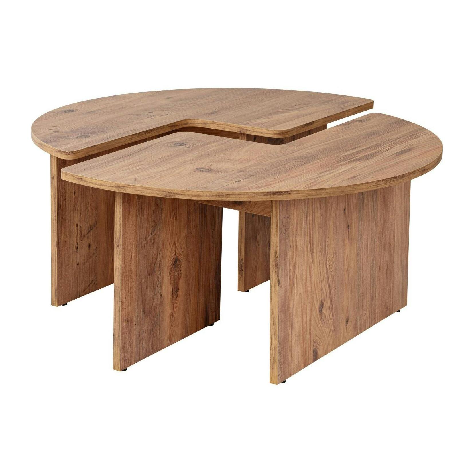 Table basse ronde effet bois de pin – design puzzle MARFA