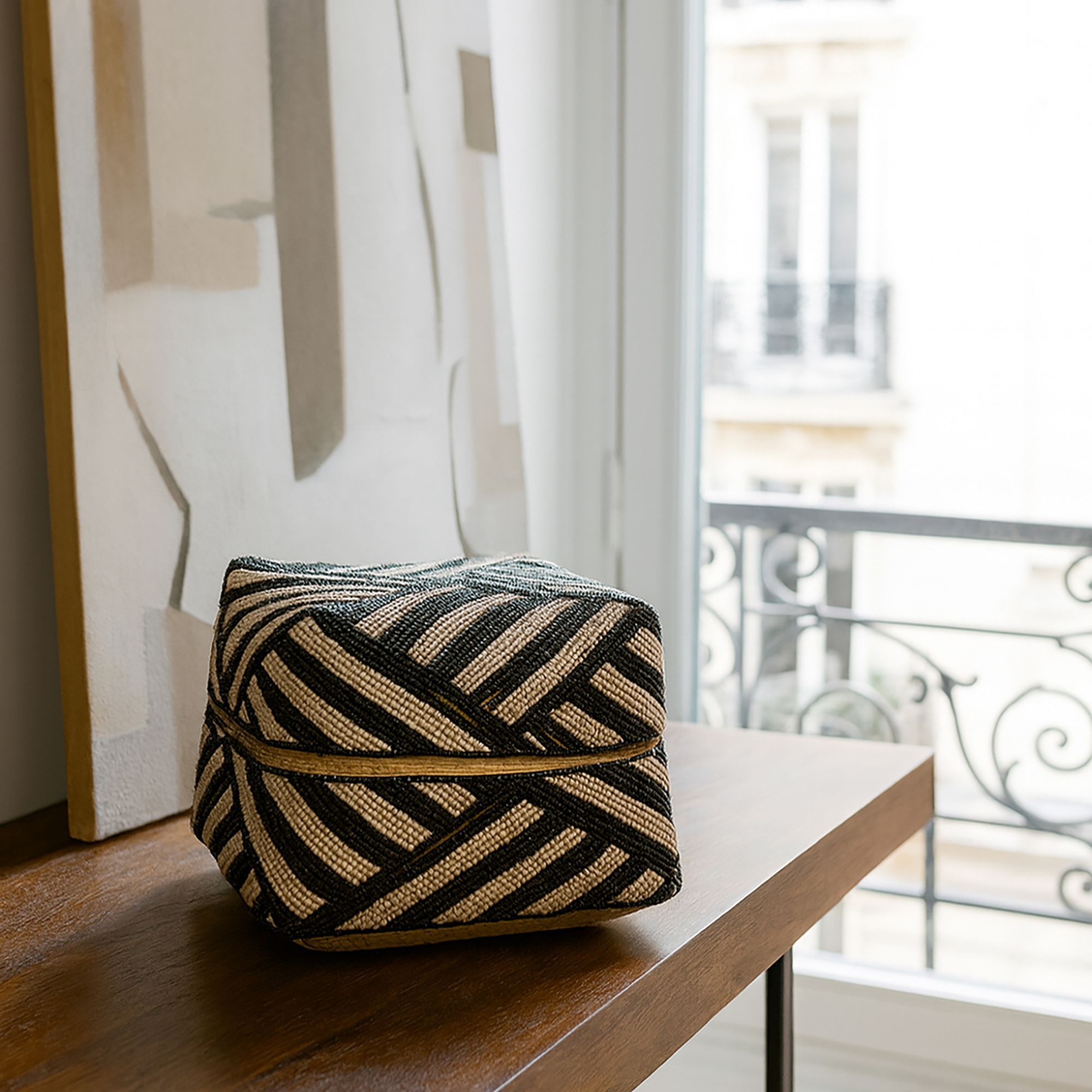 Boite en bambou ornée de perles 20cm BAO