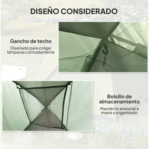 Tienda de Campaña para 2-4 Personas Tienda de Camping Plegable con Puerta Ventanas de Malla Bolsillo Gancho y Bolsa de Transporte Impermeable Fácil Instalación para Senderismo Verde y Gris