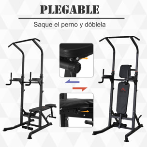 Estación de Musculación Barra de Dominadas con Altura Ajustable y Banco Plegable