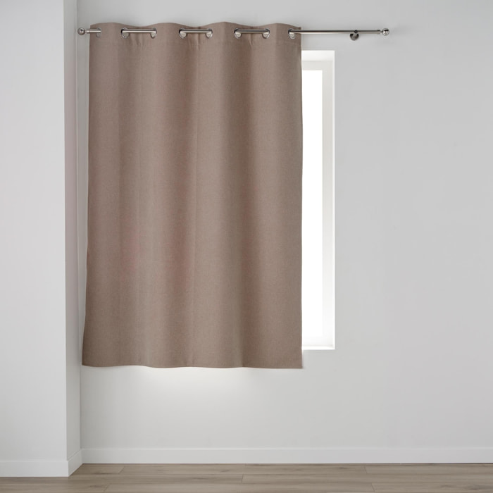Rideau court occultant, isolant thermique et phonique en chambray - Marron Brun