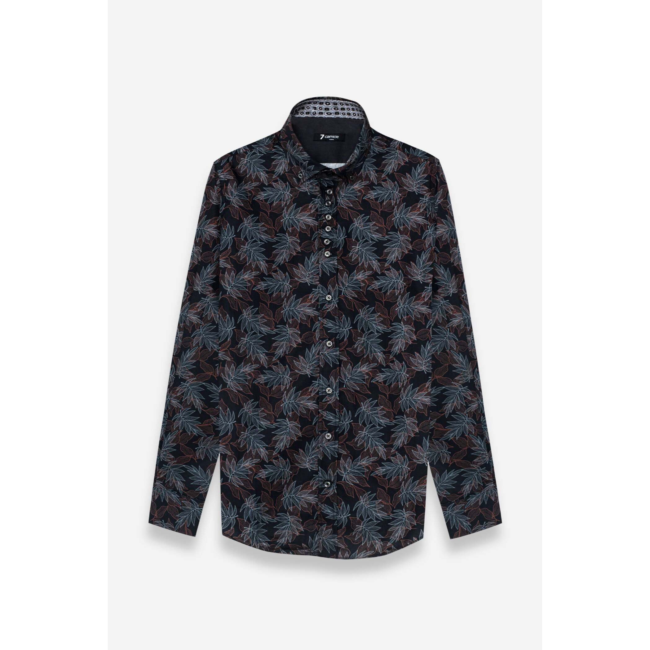 Camicia Uomo 1 Bottoni Button Down Slim Popeline Fantasia Verde Scuro e Mattone