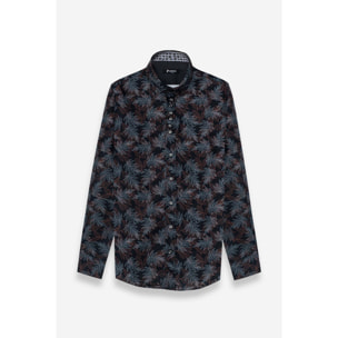 Camicia Uomo 1 Bottoni Button Down Slim Popeline Fantasia Verde Scuro e Mattone