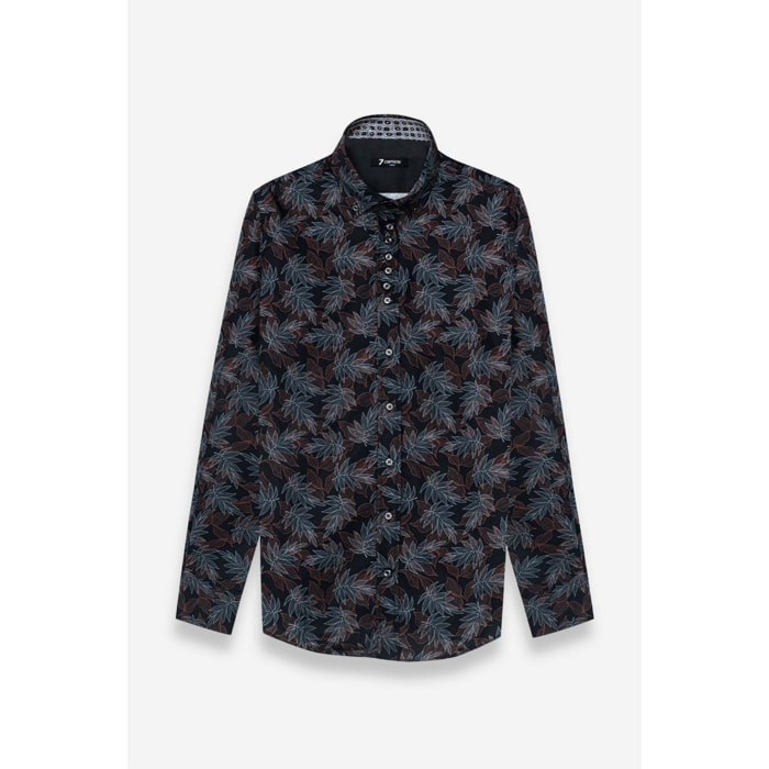 Camicia Uomo 1 Bottoni Button Down Slim Popeline Fantasia Verde Scuro e Mattone