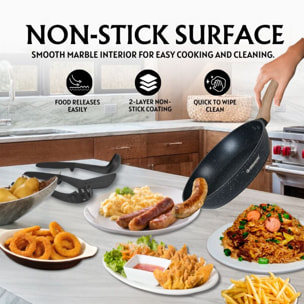 Batterie de cuisine 15 pièces avec revêtement en granit et manche en bois Noir Herzberg HGWDMRB15-BLK