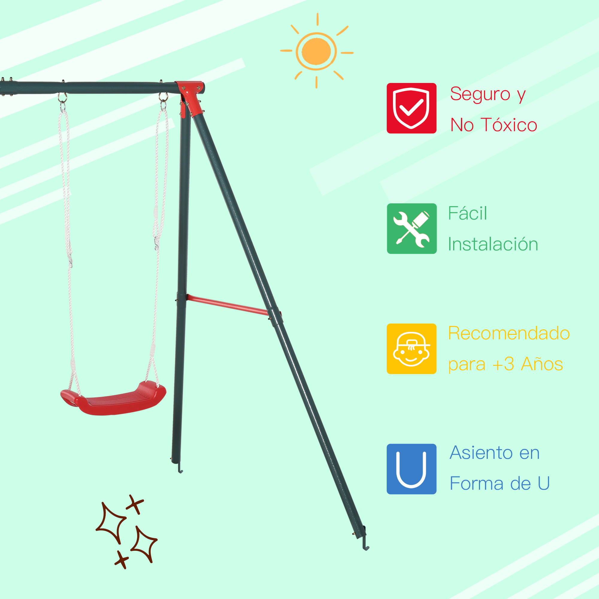 Columpio Doble para Niños +3 Años con Cuerdas Ajustables Carga 40kg Exterior