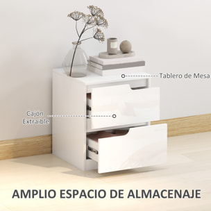 Mesita de Noche Moderna Mesilla de Noche con Cajones con Frontal Blanco Brillante y Almohadilla Mesa Auxiliar para Dormitorio Salón 40x40x48 cm Blanco