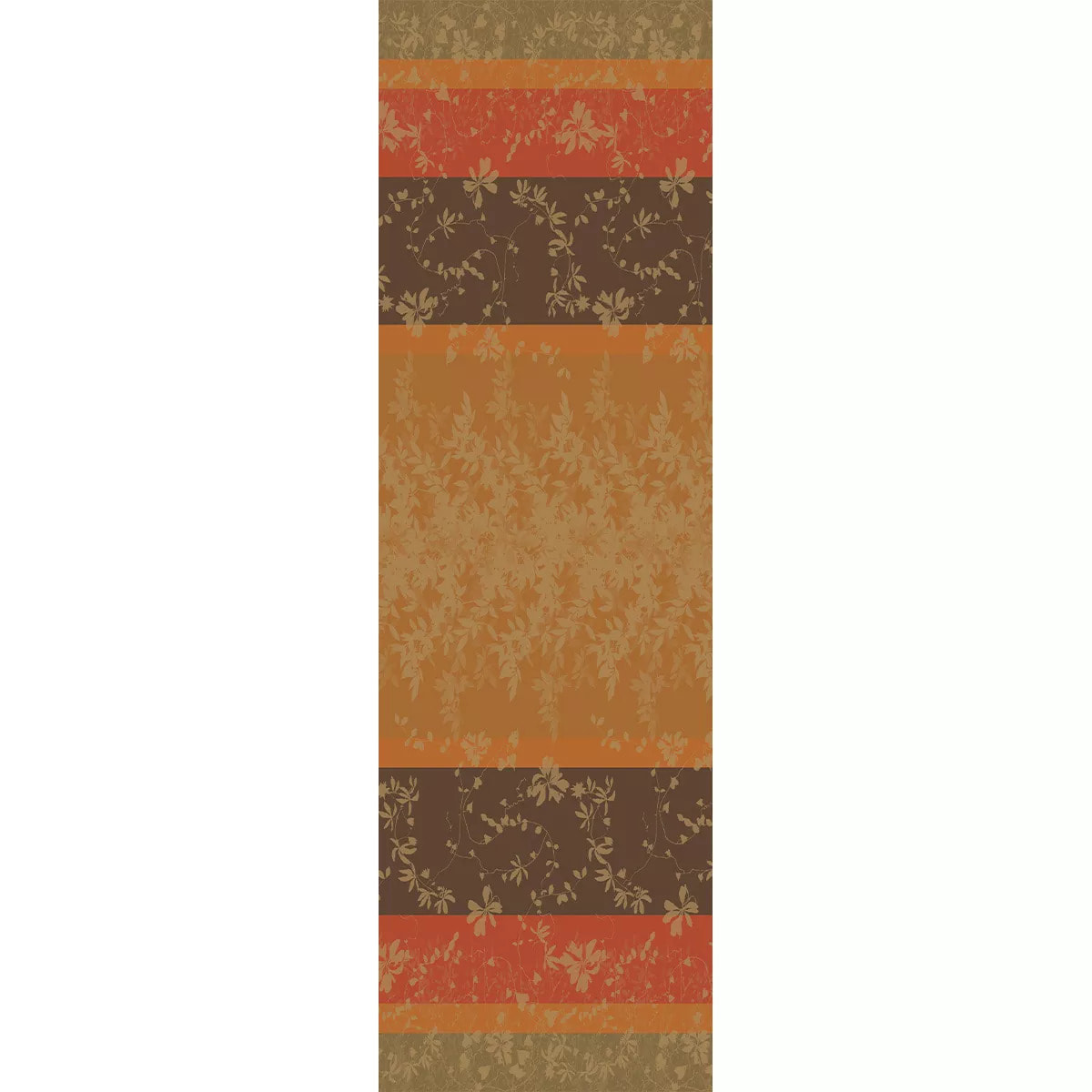 Chemin de table pur coton 220 g/m² motif jacquard orange marron Mille lierres automne
