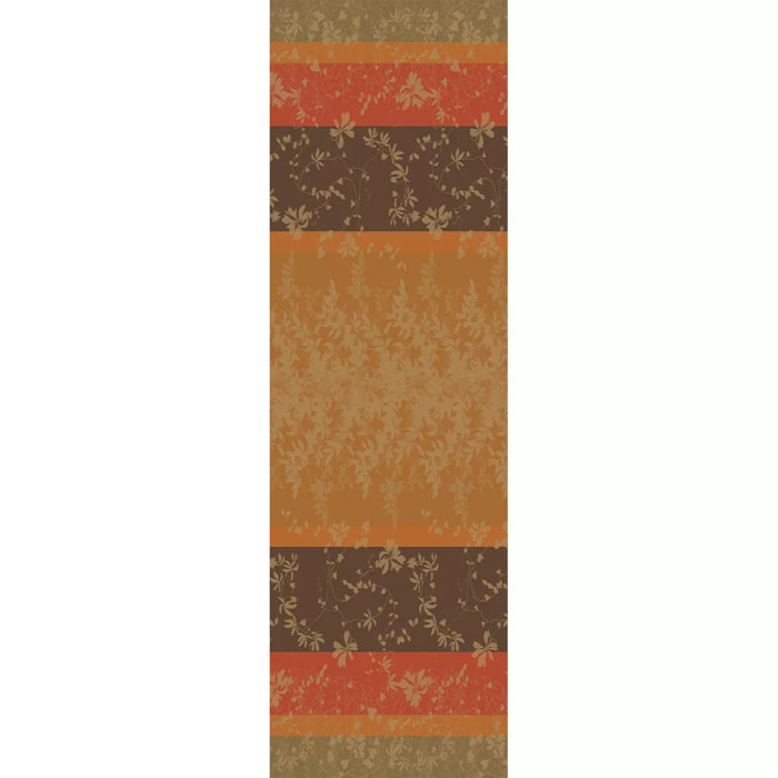 Chemin de table pur coton 220 g/m² motif jacquard orange marron Mille lierres automne