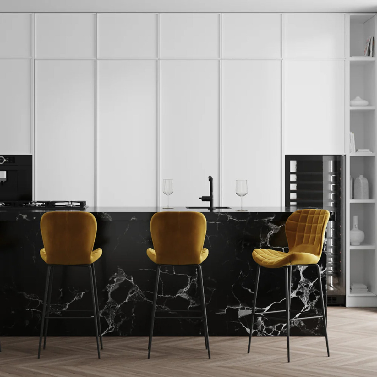 Lot de 2 chaises de bar en velours jaune curry 75 cm - Mazzia