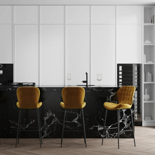 Lot de 2 chaises de bar en velours jaune curry 75 cm - Mazzia