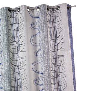 Rideau en jacquard à rayures verticales aux imprimés graphiques - Bleu