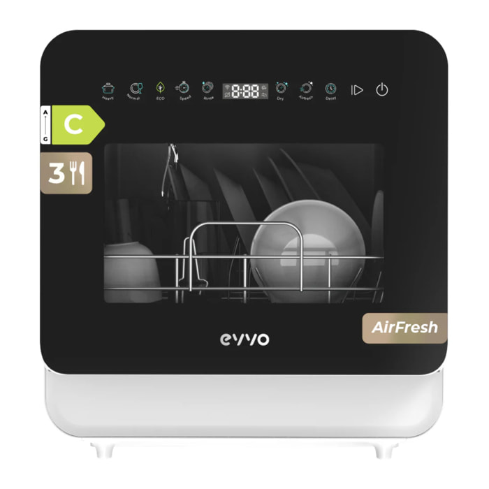 Mini Lavavajillas EVVO Mini D Trip 3 Encimera, 3 Servicios, 6 Programas, Panel Táctil, Depósito