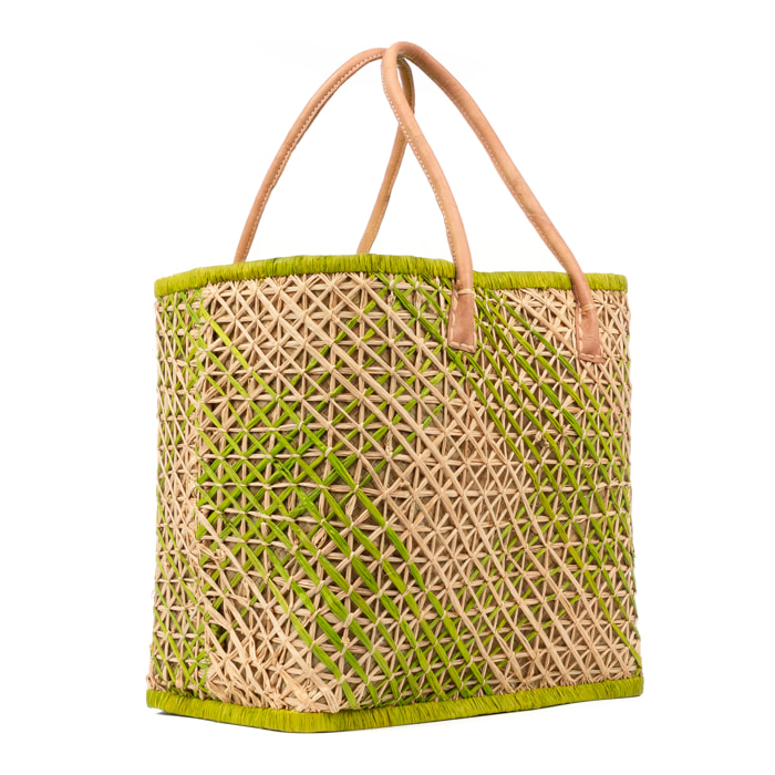 Zavattarello borsa a spalla donna. Realizzata in rafia e tessuto, con manici in pelle.