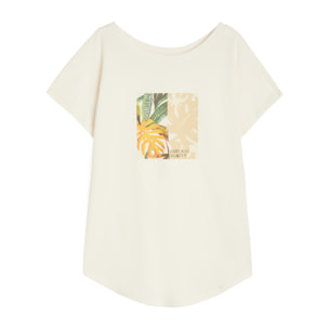 T-shirt donna in jersey modal con grafica tropical centrale