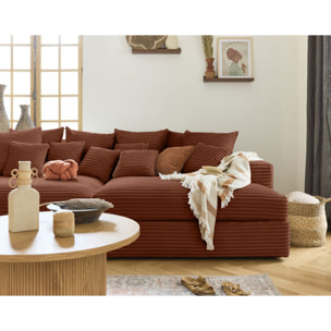 Collins - canapé droit 4 places avec double méridienne - assise profonde - velours côtelé grosses côtes - Terracotta