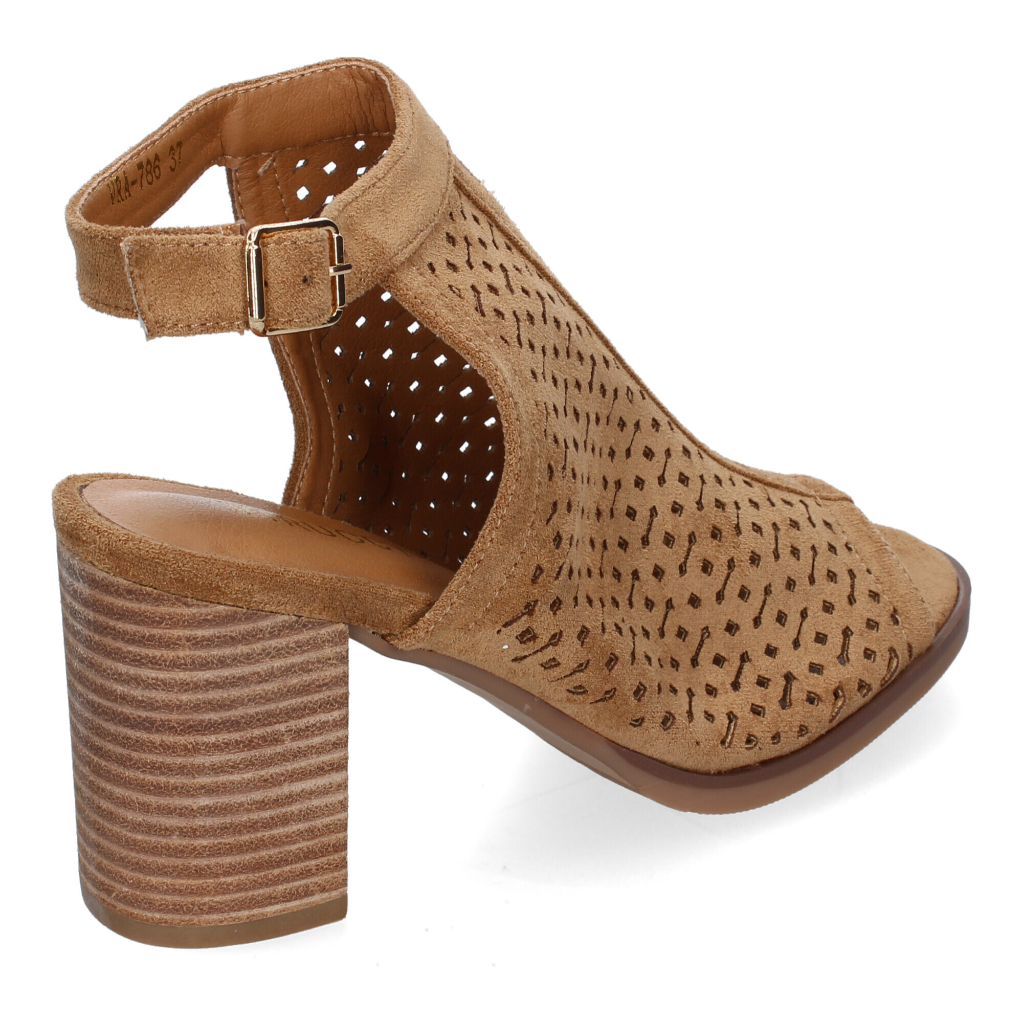 Sandalia de Tacon para Mujer, con Calados y Detalles de Costura, Punta y Talon Abiertos